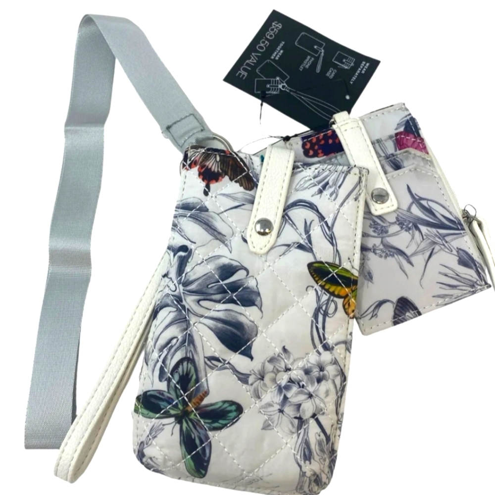 INC white butterfly convertible crossbody, wristlet, NEW